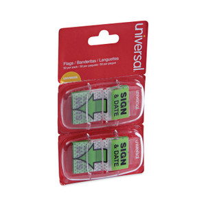 Universal Deluxe Message Arrow Flags, "Sign and Date", Green, 100/Pack