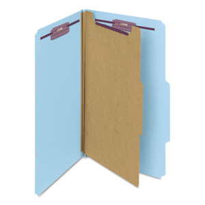Smead Four-Section Pressboard Top Tab Classification Folders, Four SafeSHIELD Fasteners, 1 Divider, Legal Size, Blue, 10/Box