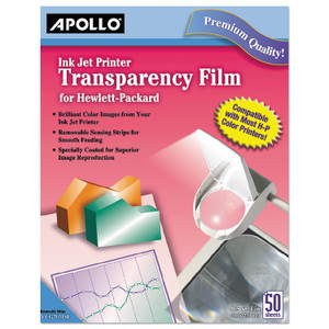 Apollo Quick-Dry Color Inkjet Transparency Film with Handling Strip, 8.5 x 11, 50/Box (APOCG7031S) View Product Image