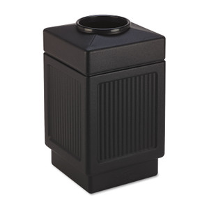 Safco Canmeleon Recessed Panel Receptacles, Top-Open, 38 gal, Polyethylene, Black