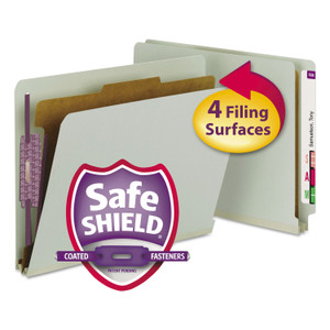 Smead End Tab Pressboard Classification Folders, Four SafeSHIELD Fasteners, 2" Expansion, 1 Divider, Letter Size, Gray-Green, 10/BX (SMD26800) View Product Image