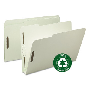 Smead Recycled Pressboard Fastener Folders, 2" Expansion, 2 Fasteners, Legal Size, Gray-Green Exterior, 25/Box