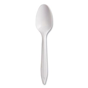 SOLO Regal Mediumweight Cutlery, Full-Size, Spoon, Plastic, White, 1,000/Carton