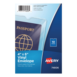 Avery Top-Load Clear Vinyl Envelopes w/Thumb Notch, 4 x 6, Clear, 10/Pack (AVE74806) View Product Image