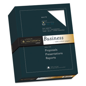 Southworth 100% Cotton Business Paper, 95 Bright, 20 lb Bond Weight, 8.5 x 11, White, 500/Ream Southworth 100% Cotton Business Paper, 95 Bright, 20 lb Bond Weight, 8.5 x 11, White, 500/Ream