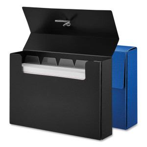 Universal Poly Index Card Box, Holds 100 3 x 5 Cards, 3 x 1.33 x 5, Plastic, Black/Blue, 2/Pack (UNV47304) View Product Image