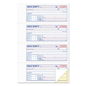TOPS Money and Rent Receipt Books, Account + Payment Sections, Two-Part Carbonless, 7.13 x 2.75, 4 Forms/Sheet, 400 Forms Total (TOP46816) View Product Image