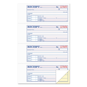 TOPS Money and Rent Receipt Books, Account + Payment Sections, Two-Part Carbonless, 7.13 x 2.75, 4 Forms/Sheet, 400 Forms Total