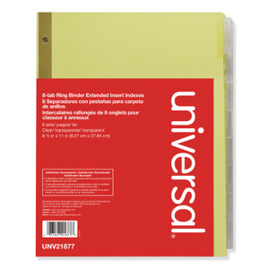 Universal Deluxe Extended Insertable Tab Indexes, 8-Tab, 11 x 8.5, Buff, Clear Tabs, 6 Sets