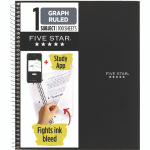 Five Star Wirebound Notebook, 1-Subject, Quadrille Rule (4 sq/in), Randomly Assorted Cover Color, (100) 11 x 8.5 Sheets