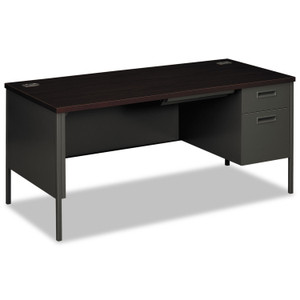 HON Metro Classic Series Right Pedestal "L" Workstation Desk, 66" x 30" x 29.5", Mahogany/Charcoal (HONP3265RNS) View Product Image