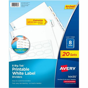 Avery Big Tab Printable White Label Dividers - 160 x Divider(s) - 8 - 8 Tab(s)/Set - 8.5" Divider Width x 11" Divider Length - 3 Hole Punched