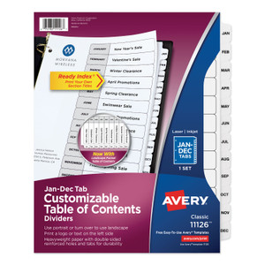Avery Customizable TOC Ready Index Black and White Dividers, 12-Tab, Jan. to Dec., 11 x 8.5, 1 Set