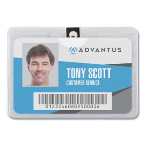 Advantus ID Badge Holders with Clip, Horizontal, Clear 4.13" x 3.38" Holder, 3.75" x 2.75" Insert, 50/Pack