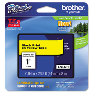 Brother P-Touch TZe Standard Adhesive Laminated Labeling Tape, 0.94" x 26.2 ft, Black on Yellow