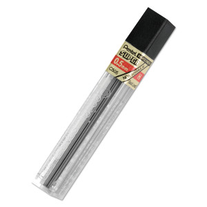 Pentel Super Hi-Polymer Lead Refills, 0.5 mm, H, Black, 12/Tube