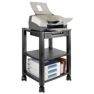 Kantek Height-Adjustable Deskside Printer Cart, Plastic, 3 Shelves, 1 Drawer, 75 lb Capacity, 17" x 13.25" x 24.5", Black (KTKPS540) View Product Image