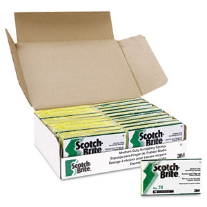 Scotch-Brite PROFESSIONAL Medium-Duty Scrubbing Sponge, 3.6 x 6.1, 0.7" Thick, Yellow/Green, 20/Carton (MMM74) View Product Image