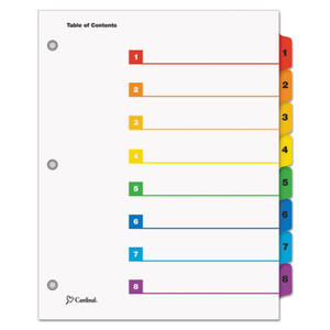 Cardinal OneStep Printable Table of Contents and Dividers, 8-Tab, 1 to 8, 11 x 8.5, White, Assorted Tabs, 1 Set