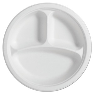 Chinet PaperPro Naturals Fiber Round Plates, 3-Compartment Plate, Paper, 10.25" dia, Natural, 125/Pack, 4 Packs/Carton