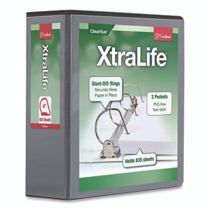 Cardinal XtraLife ClearVue Non-Stick Slant-D Ring Binder, 3 Rings, 4" Capacity, 11 x 8.5, Black