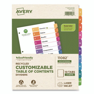 Avery Customizable Table of Contents Ready Index Dividers with Multicolor Tabs, 10-Tab, 1 to 10, 11 x 8.5, White, 3 Sets