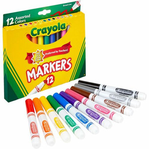 Crayola Broad Tip Classic Markers - Broad Conical Marker Point - Assorted, Orange, Yellow, Green, Blue, Violet, Brown, Black, Gray, Flamingo Pink, Blue Ink - Water Based