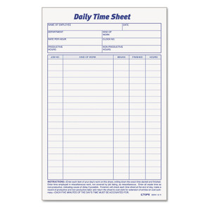 TOPS Daily Time and Job Sheets, One-Part (No Copies), 8.5 x 5.5, 200 Forms/Pad, 2 Pads/Pack View Product Image