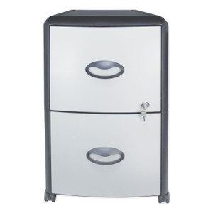 Storex Mobile Filing Cabinet with Metal Siding, 2 Letter-Size File Drawers, Silver/Black, 19" x 15" x 23" (STX61351U01C) View Product Image