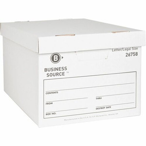 Business Source Lift-off Lid Heavy-Duty Storage Box - External Dimensions: 12" Width x 15" Depth x 10" Height - Media Size Supported: Legal, Letter - Lift-off Closure - Heavy Duty - Stackable