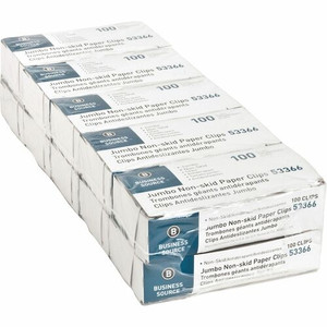 Business Source Jumbo Nonskid Paper Clips - Jumbo - Silver - Steel - 100/Box