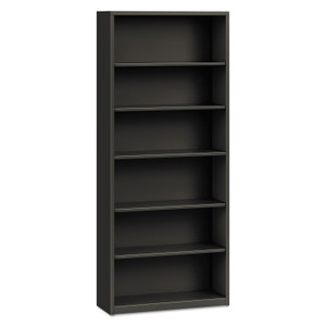 HON Metal Bookcase, Six-Shelf, 34.5w x 12.63d x 81.13h, Charcoal