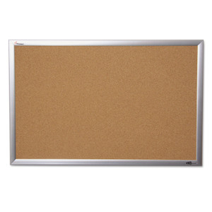 AbilityOne 7195014840005 SKILCRAFT Quartet Cork Board, 24 x 36, Tan Surface, Anodized Aluminum Frame (NSN4840005) View Product Image