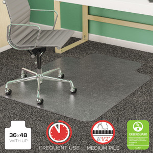 deflecto SuperMat Frequent Use Chair Mat, Med Pile Carpet, Flat, 36 x 48, Lipped, Clear