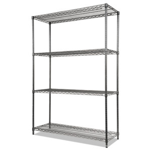Alera Wire Shelving Starter Kit, Four-Shelf, 48w x 18d x 72h, Black Anthracite