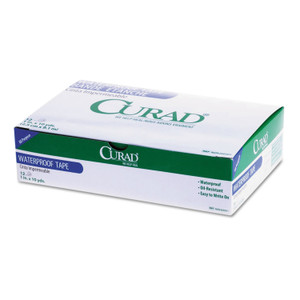 Curad Waterproof Medical Tape, Polyethylene-Coated Cloth, 1" x 10 yds, White, 12/Box