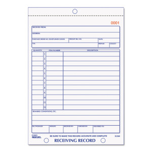 Rediform Receiving Record Book, Three-Part Carbonless, 5.56 x 7.94, 50 Forms Total RED2L260