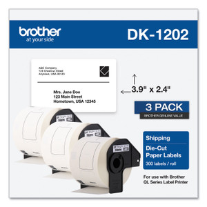 Brother Die-Cut Shipping Labels, 2.4 x 3.9, White, 300 Labels/Roll, 3 Rolls/Pack