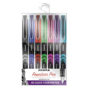 Zebra Fountain Pen, Fine 0.6 mm, Assorted Ink and Barrel Colors, 7/Pack (ZEB48307) View Product Image