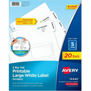Avery Big Tab Tab Divider - 20 x Divider(s) - 100 Tab(s) - 5 - 5 Tab(s)/Set - 8.5" Divider Width x 11" Divider Length