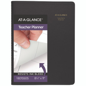 AT-A-GLANCE Undated Teacher's Planner, Weekly, Two-Page Spread (Nine Classes), 10.88 x 8.25, Black Cover