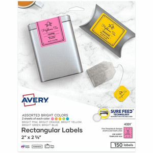 Avery Easy Peel Multipurpose Label - 2" Width x 2 5/8" Length - Permanent Adhesive - Rectangle - Inkjet, Laser - Bright Blue, Bright Green, Bright Orange, Bright Pink, Bright Yellow