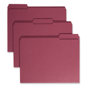 Smead Reinforced Top Tab Colored File Folders, 1/3-Cut Tabs: Assorted, Letter Size, 0.75" Expansion, Maroon, 100/Box