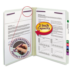 Smead Recycled Pressboard Fastener Folders, Straight Tabs, Two SafeSHIELD Fasteners, 2" Expansion, Letter Size, Gray-Green, 25/Box