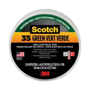 3M Scotch 35 Vinyl Electrical Color Coding Tape, 3" Core, 0.75" x 66 ft, Green