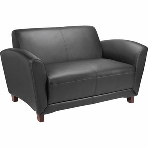 Lorell Accession Reception Loveseat - 55" x 34.5" x 31.3" Overall Dimension - Leather Black Seat - Leather Black Back