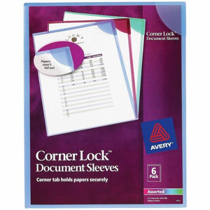 Avery Corner Lock Letter File Sleeve - 8 1/2" x 11" - 20 Sheets Capacity - Poly - Blue, Green, Purple - 0% Recycled
