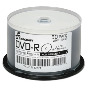 AbilityOne - Blank Media Discs, DVD-R, Inkjet Printable, White, 16x, 4.7GB, 50 Pack Spindle - (7045-01-658-2771) (7045016582771)