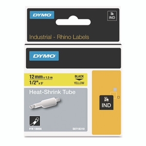 DYMO Rhino Heat Shrink Tubes Industrial Label Tape, 0.5" x 5 ft, White/Black Print