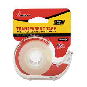 AbilityOne 7520015167576 SKILCRAFT Tape with Dispenser, 1" Core, 0.75" x 36 yds, Glossy Clear (NSN5167576) View Product Image